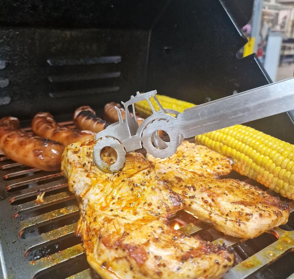 Tractor themed BBQ tongs, dishwasher safe, great gift idea for men, farmer, or tractor enthusiast.