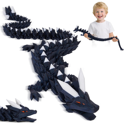 Merrwon 3D Printed Dragon, 60CM Dragon Toy with Eyes, Mysterious Realistic Dragon Figures, Movable Joints Crystal Dragon Deco Desk Toy