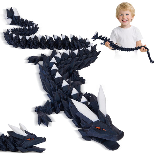 Merrwon 3D Printed Dragon, 60CM Dragon Toy with Eyes, Mysterious Realistic Dragon Figures, Movable Joints Crystal Dragon Deco Desk Toy