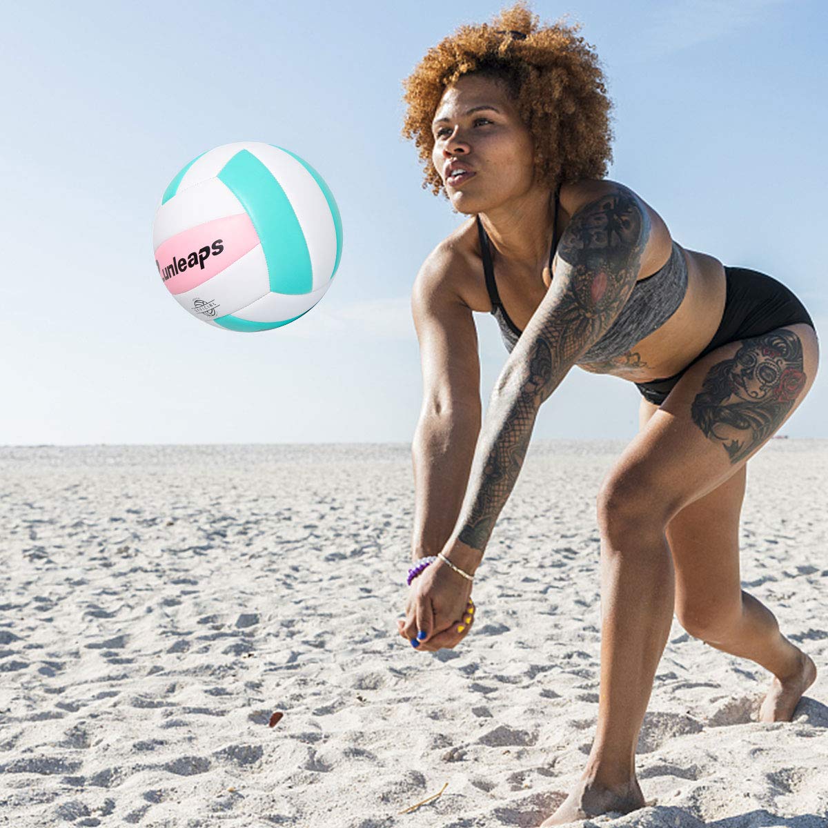 Runleaps Soft Indoor Volleyball, waterproof, lightweight touch, leisure ball for pool, gym, indoor and outdoor (Pink/Light Blue, Size 5)