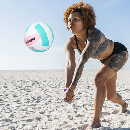 Runleaps Soft Indoor Volleyball, waterproof, lightweight touch, leisure ball for pool, gym, indoor and outdoor (Pink/Light Blue, Size 5)