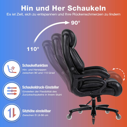 Bosmiller office chair executive chair 440lbs capacity office chair 440lbs ergonomic desk chair swivel chair leather with adjustable lumbar support, black 9338