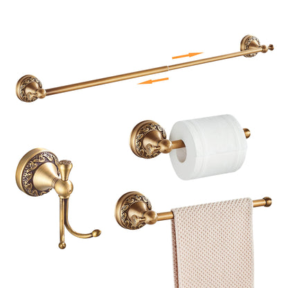 Antique Bronze Bathroom Hardware Set, Adjustable Towel Holder, Toilet Paper Holder, Towel Bar, Hooks, Bathroom Accessory Set Wall Mounted (Carved Pattern)