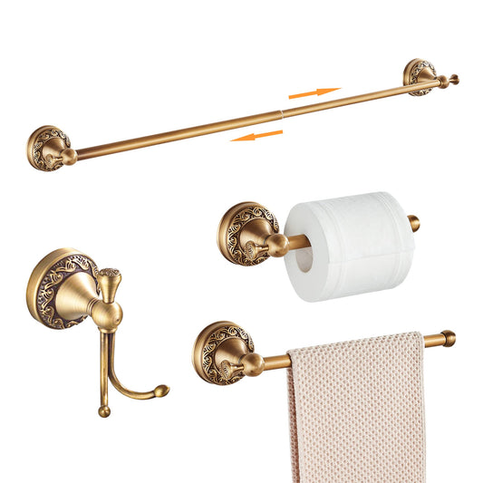 Antique Bronze Bathroom Hardware Set, Adjustable Towel Holder, Toilet Paper Holder, Towel Bar, Hooks, Bathroom Accessory Set Wall Mounted (Carved Pattern)