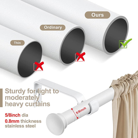 Curtain rod, 71-472 cm curtain rod with teacup lid brackets, stainless steel hardware set, 16 mm diameter curtain rod Adjustable decorative for bedroom/Matte white