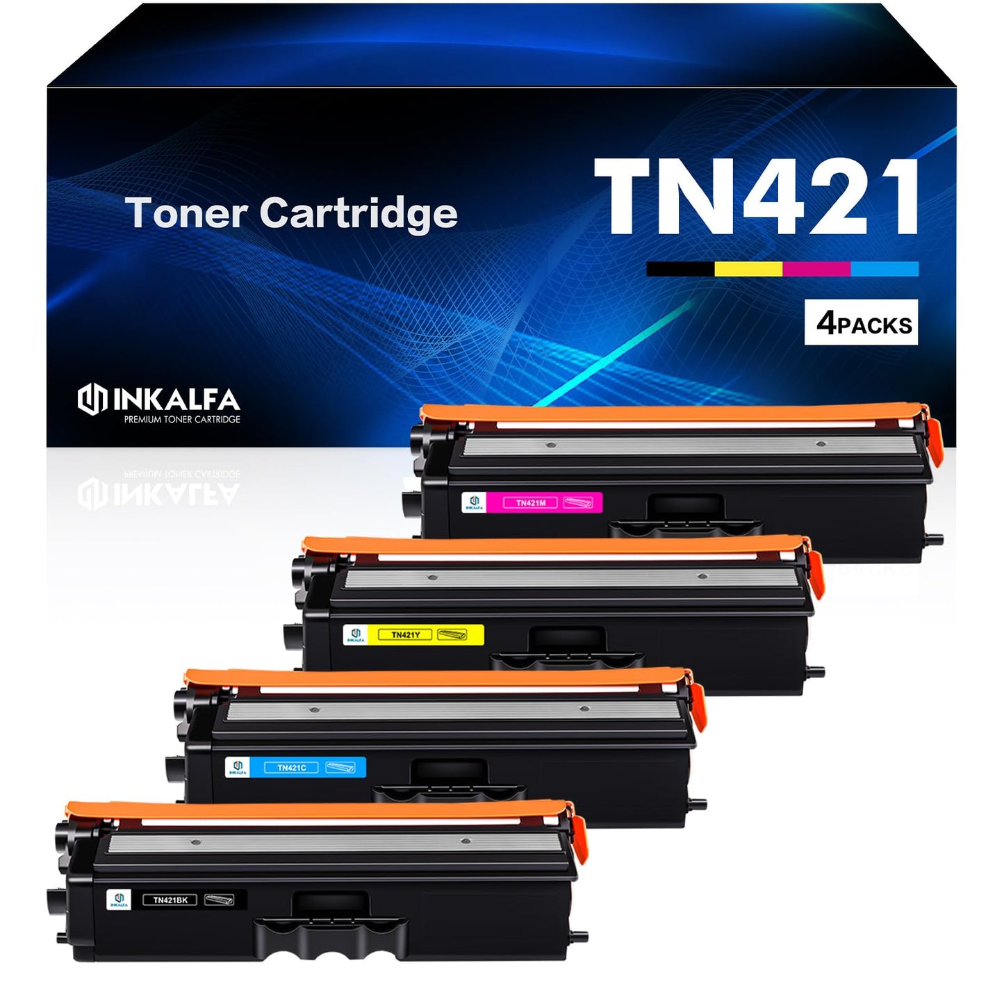 4-pack TN421 TN423 Compatible TN-421 Toner for Brother MFC L8690CDW MFC-L8690CDW HL-L8360CDW HL-L8260CDW DCP-L8410CDW MFC-L8900CDW TN-421BK TN-421C TN-421M TN-421Y (Black Cyan Yellow Magenta)