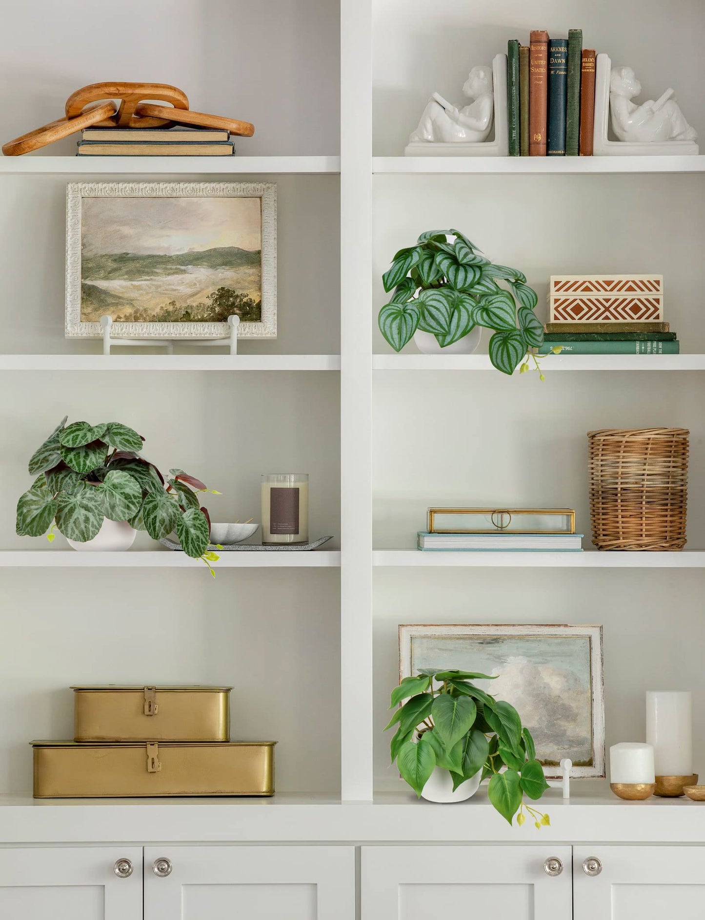3-piece artificial hanging plant set in ceramic pots. Mini Monstera and Philodendron plants for modern decoration in home, office, bathroom, kitchen, and interior design.