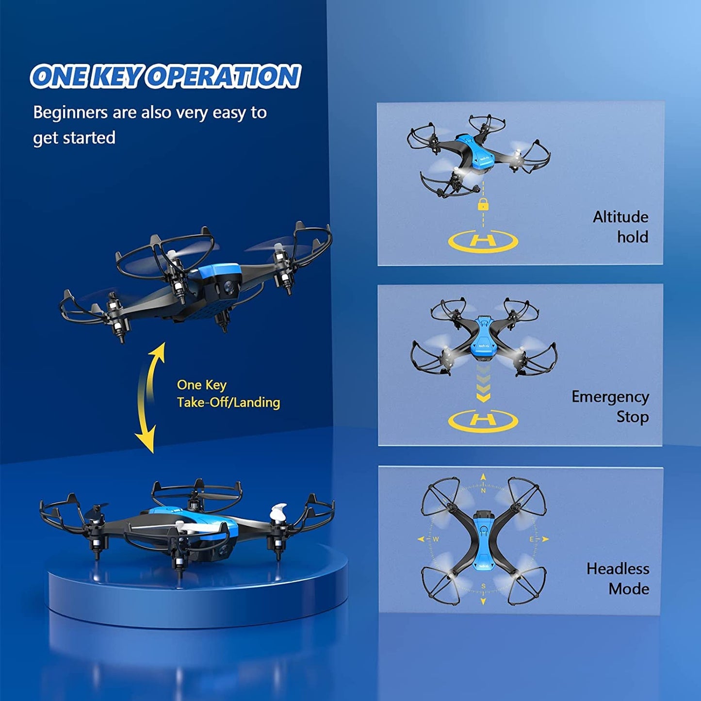 Drone for beginners RC mini drone Dual battery 16 minutes flight time Indoor RC remote-controlled drone 3D flip Altitude hold RC quadcopter remote-controlled for children Girls Boys Toy Gift