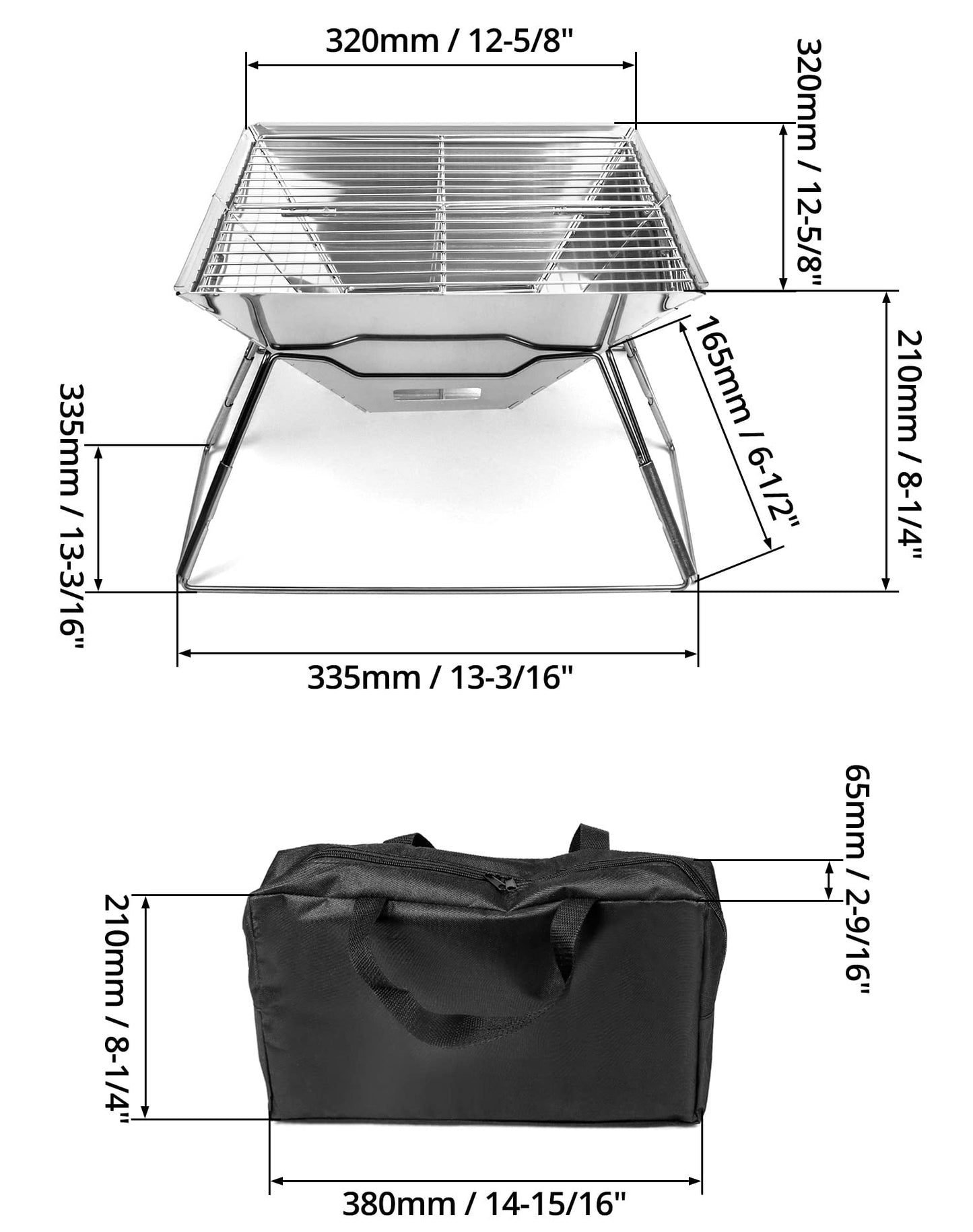 QWORK® Folding Camping Fire Pit Fire Basket made of stainless steel for garden camping outdoor activities (square)