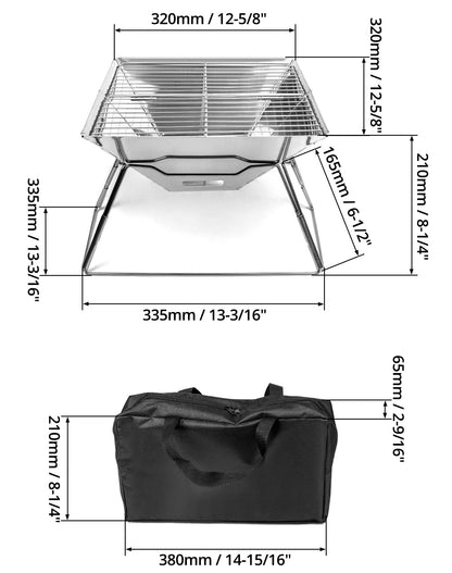 QWORK® Folding Camping Fire Pit Fire Basket made of stainless steel for garden camping outdoor activities (square)