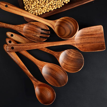 Wooden cooking spoon, set of 12, wood cooking utensils, kitchen utensil set, wooden cooking utensils, natural teak wood, wooden spatula for cooking.