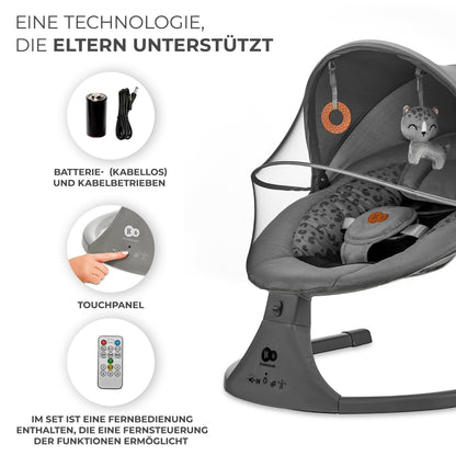 Children's LUMI 2 Baby Bouncer, Electric Baby Swing, From Birth to 9 Months, Adjustable Height, 5 Swing Modes, 12 Melodies, Toy Arch, Dark Grey
