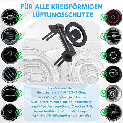 ICAILIN car phone holder for MagSafe [Round Vent], magnetic car mount for Mercedes A/B/C/V/GLC/Sprinter, compatible with iPhone & Samsung devices, Mercedes Benz accessory