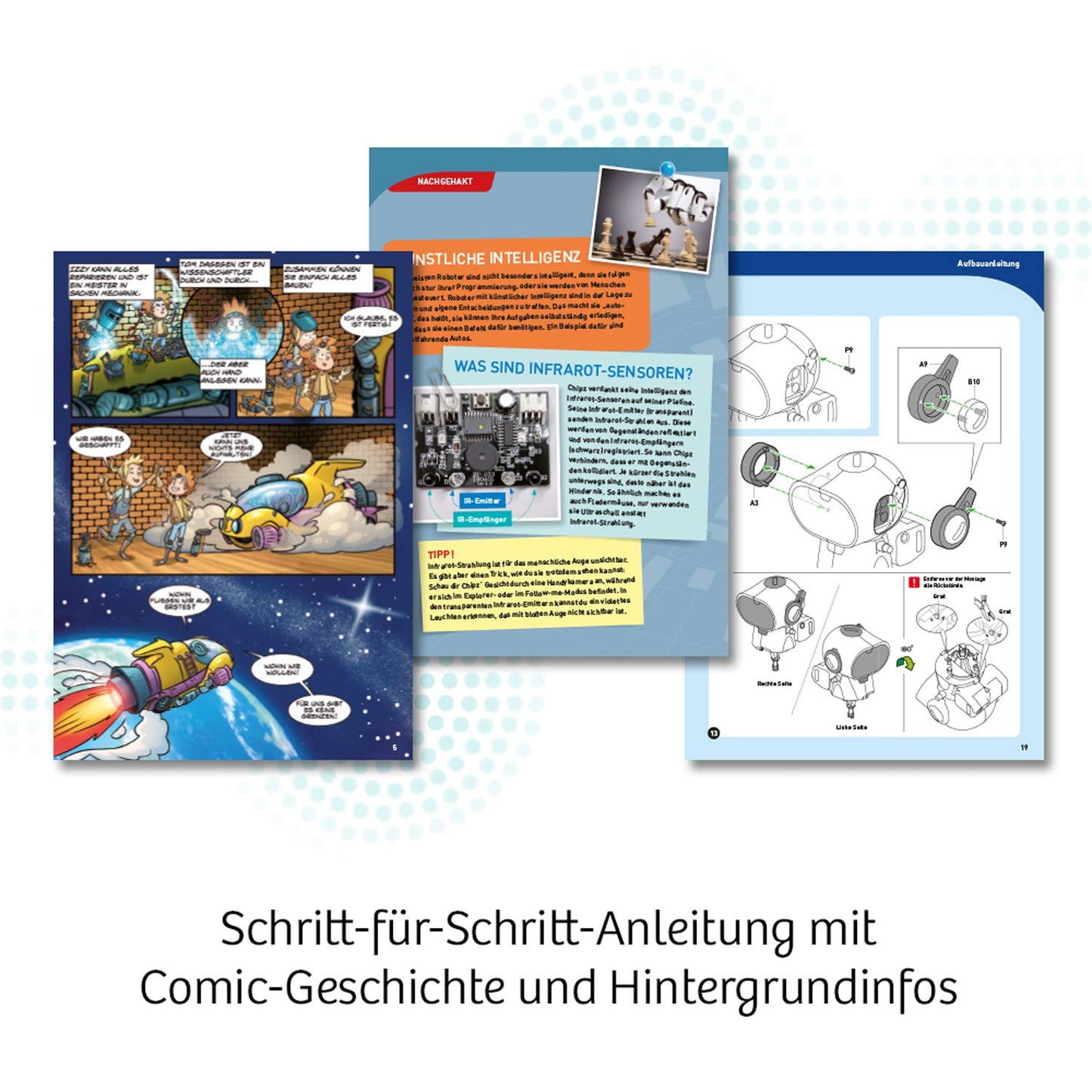 COSMOS 617127 Chipz - Your smart robot, with multilingual instructions, for kids aged 8-14, follows movements, avoids obstacles, light and sound effects, robot toy