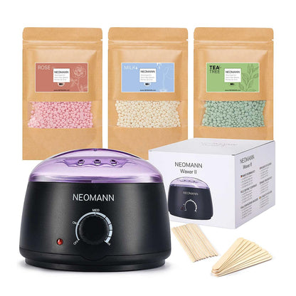NEOMANN Waxer II - Premium hair removal waxing set with gift box & card - perfect spa gift for your loved ones (black, Waxer II)