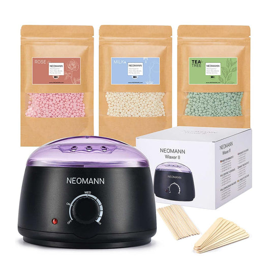 NEOMANN Waxer II - Premium hair removal waxing set with gift box & card - perfect spa gift for your loved ones (black, Waxer II)