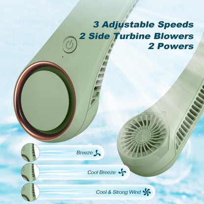 CIVPOWER Portable Neck Fan, hands-free fan, cooler, personal fan, 3 speed settings, USB powered neck fan for outdoor and indoor use, light green