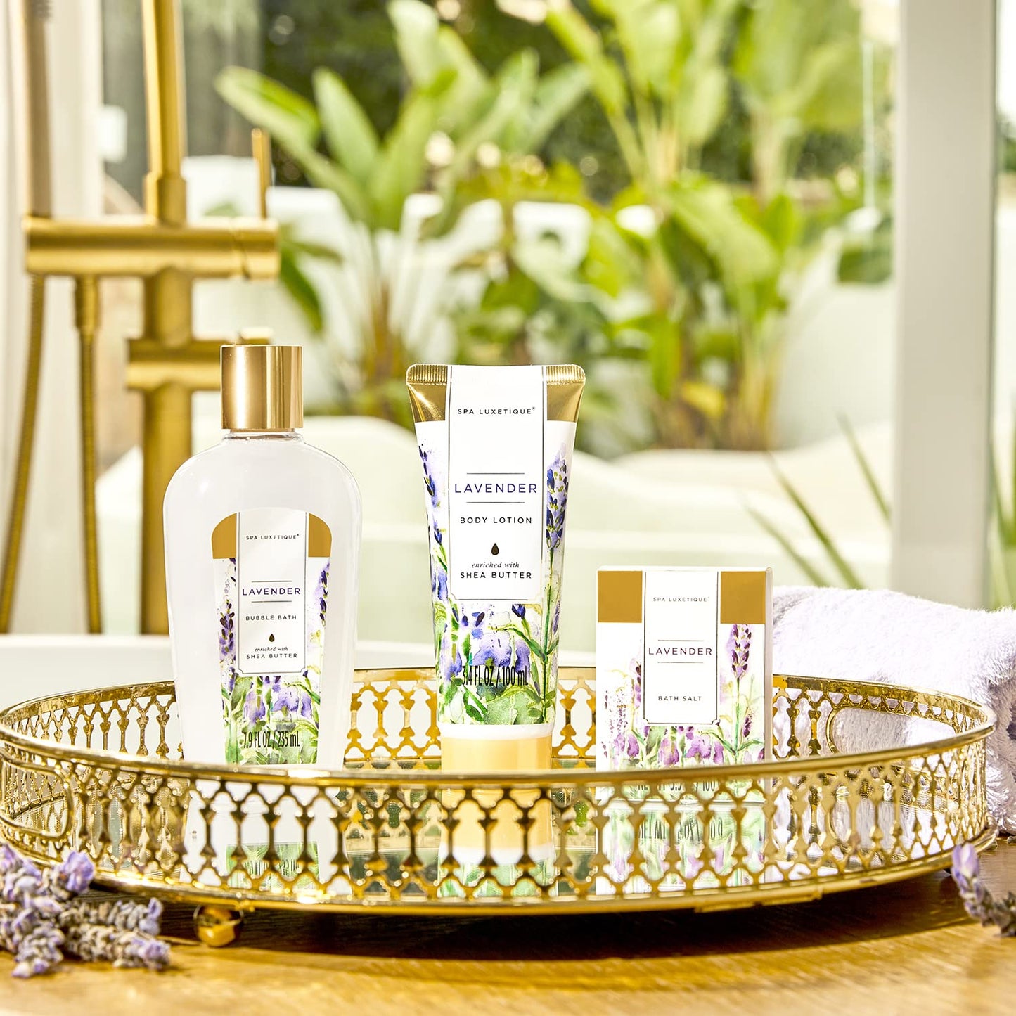 SPA LUXETIQUE Bath Gift Set for Women - 8pc Lavender Scented Wellness Set, Birthday Beauty Set with Decorative Bathtub, Valentine's Day Gift for Her, Mother's Day Gift.