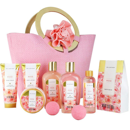SPA LUXETIQUE Women's Bath Gift Set - 10pc Rose Scented Gifts for Women with Handbag, Birthday Gifts for Women, Wellness set, Mother's Day Gift, Christmas Gifts for Women