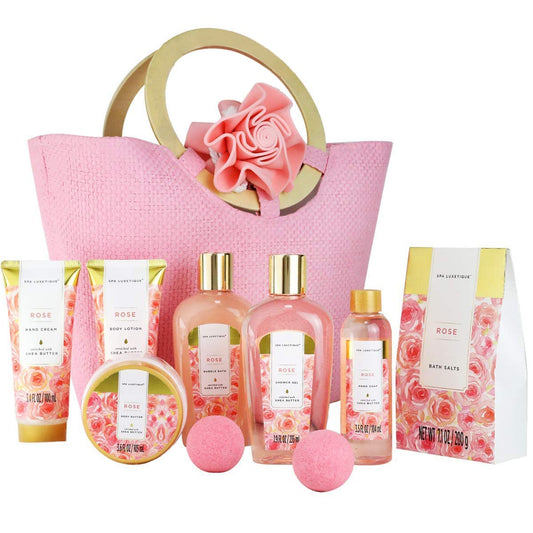 SPA LUXETIQUE Women's Bath Gift Set - 10pc Rose Scented Gifts for Women with Handbag, Birthday Gifts for Women, Wellness set, Mother's Day Gift, Christmas Gifts for Women