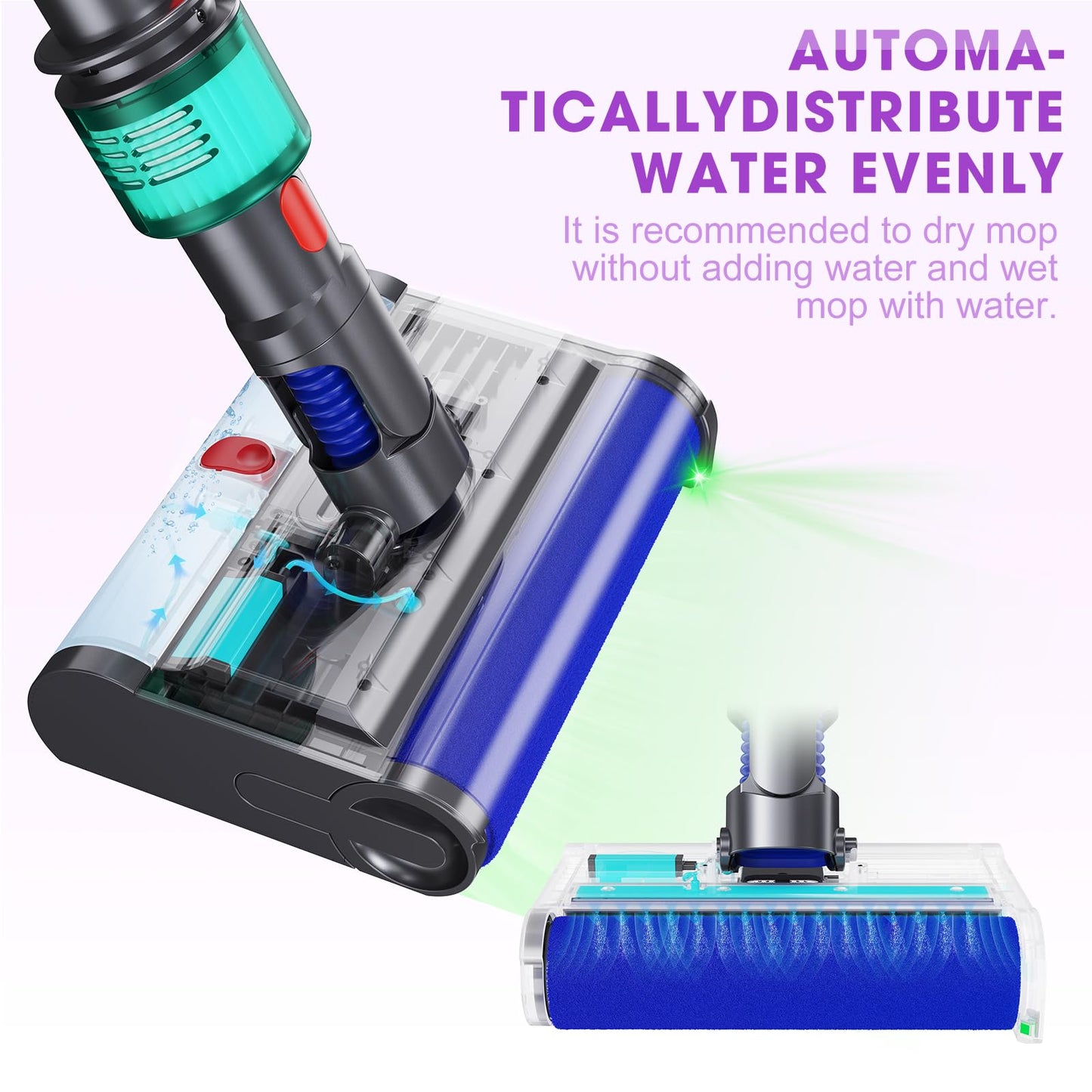 Brush attachment compatible with Dyson V7 V8 V10 V11 V15 vacuum cleaners. Electric floor mop with clean and dirty water tank for pet hair, carpets, and hard floors.