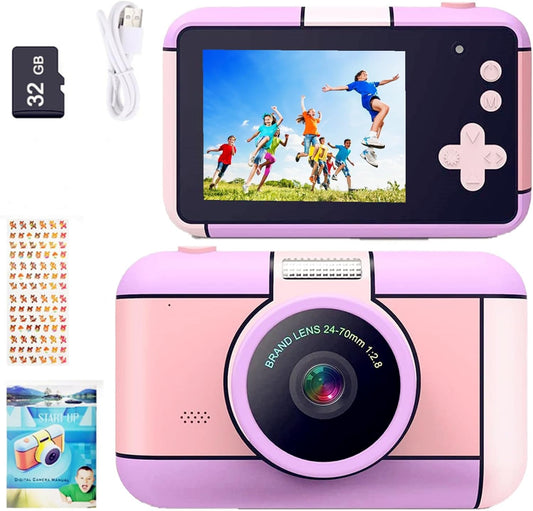 YunLone kids camera digital camera 2.4 inch digital camera for children selfie camera 1080P FHD video with 32GB card, 4X zoom, kids camera for boys girls 3 4 5 6 7 8 9 10 years