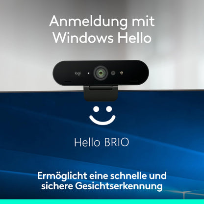 Logitech Brio 4K Webcam, video calls, noise-canceling microphone, automatic HD exposure correction, Microsoft Teams, Zoom, Google Voice, Google Meet, PC/Mac/Notebook/Macbook - Graphite