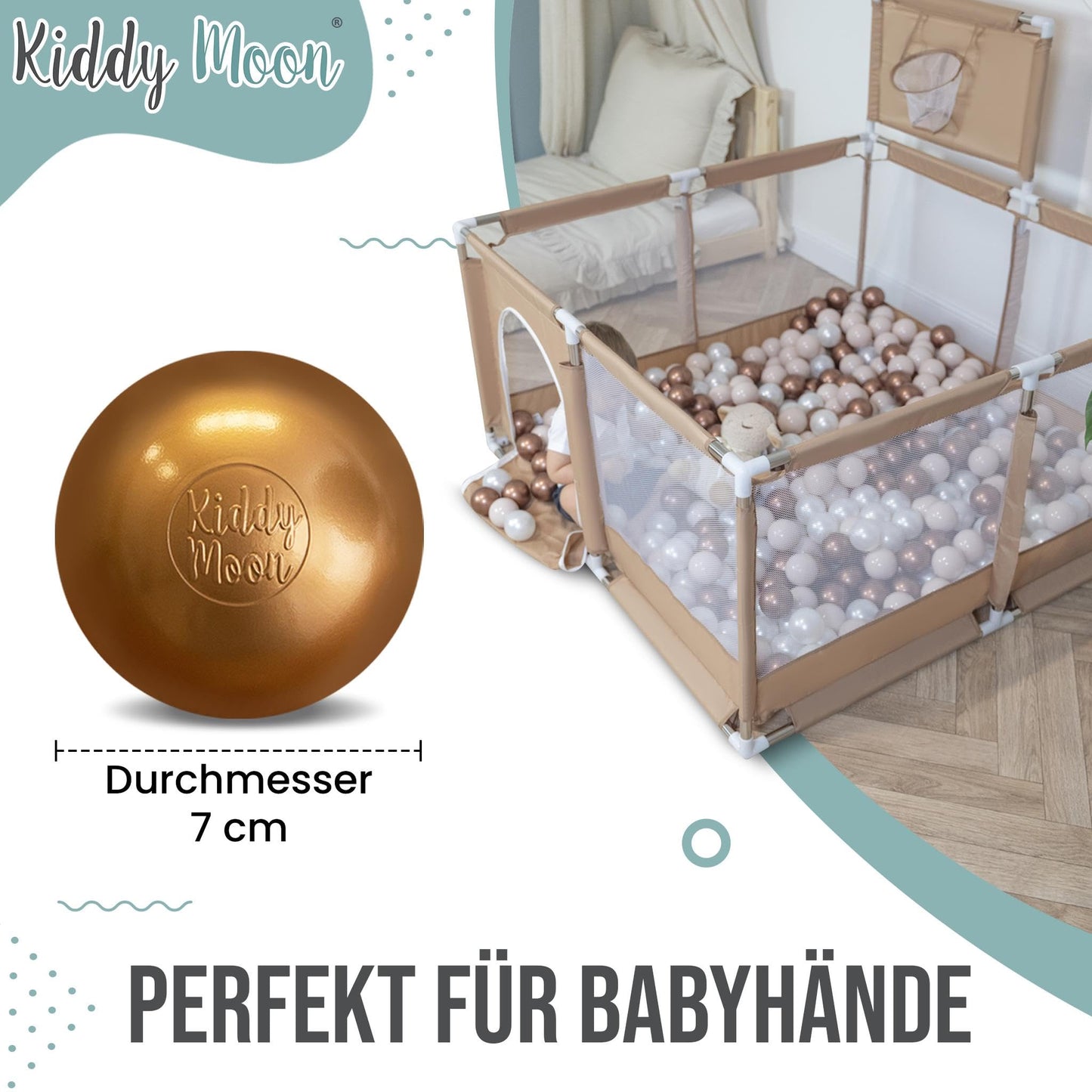 KiddyMoon 700 ∅ 7cm Children Balls Play Balls for Ball Pit Baby Plastic Balls Made in EU, Transparent/Silver/Pearl/Baby Blue