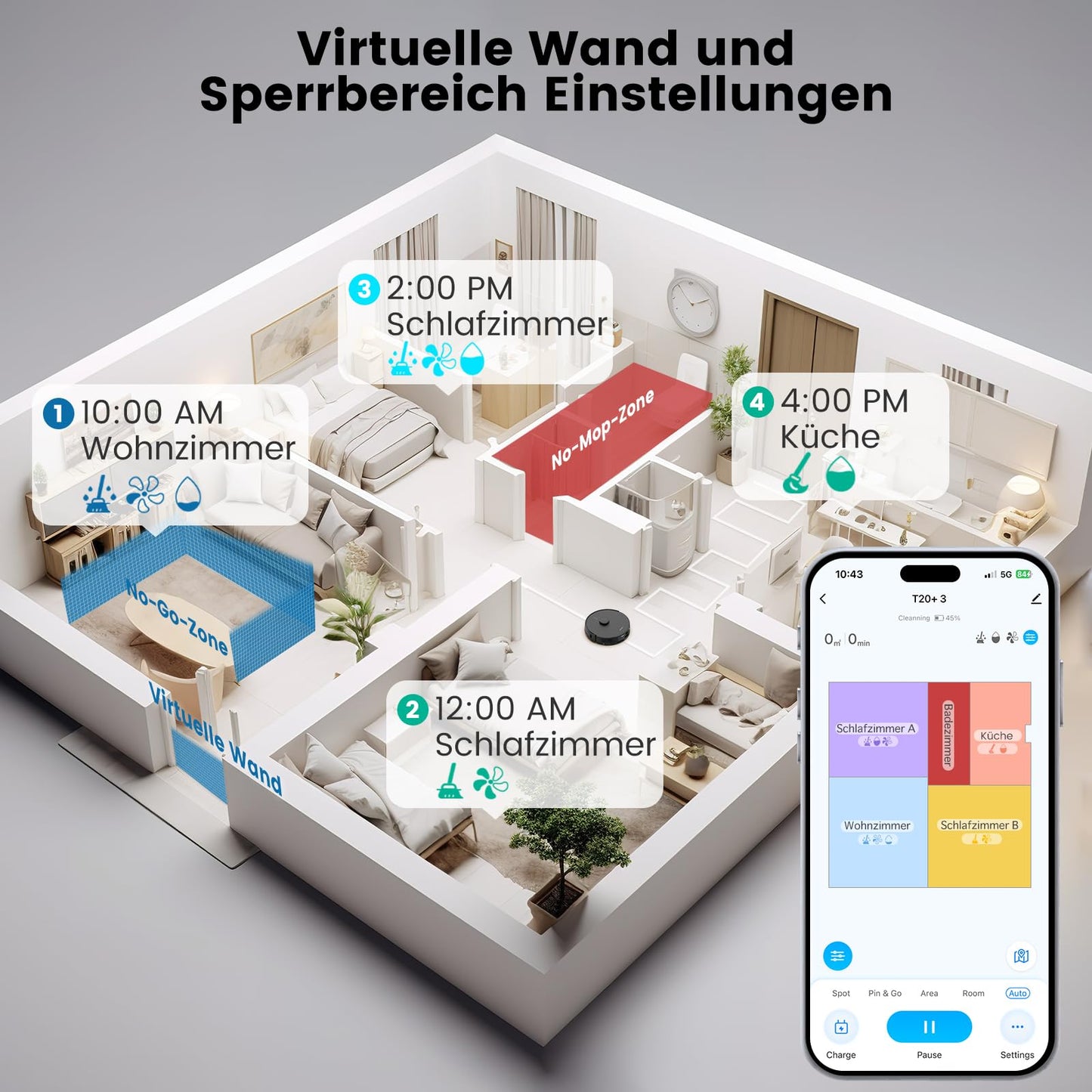 AIRROBO T20+ robot vacuum with mop function, 3.5L dustbin, automatic emptying station, 180min runtime, LiDAR navigation, strong suction power for carpets and pet hair, APP control.