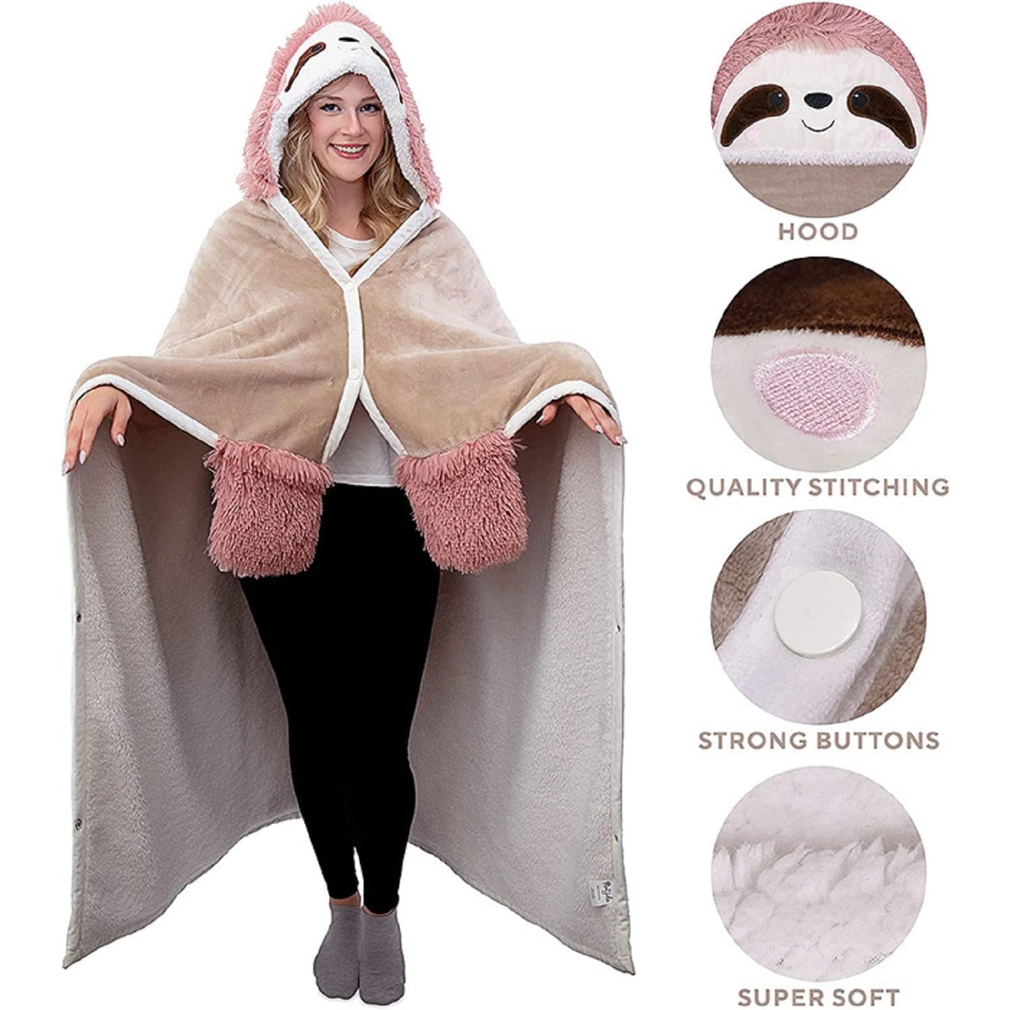 iyoimono Pink Sloth Gift for Women Portable Blanket Sofa Blanket Sloth Fleece Blanket Fluffy Cartoon Throw Cute Animal Pattern Home Blanket 152*125cm