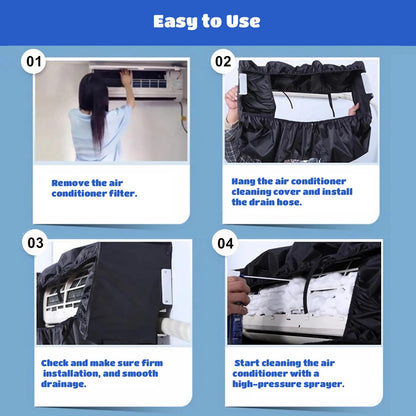 Air conditioning cleaning bag, Black Waterproof Cover for cleaning indoor units of air conditioners, with 2.9m water pipe, for home office dorm restaurant.
