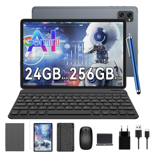 TABWEE Android 15 tablet with keyboard - 24GB RAM+256GB ROM (2TB TF), Octa-Core, gaming tablet 10 inches, 5000mAh, 8MP+5MP, Gemini AI, Widevine L1, 5G WiFi, GPS, Face ID (2-year warranty)