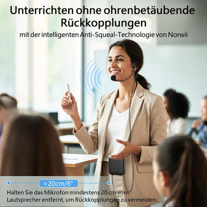 Norwii Language Amplifier, PA Amplifiers, Portable Mini Cable Microphone Headset for teachers in the classroom and outdoor lectures, teaching, tour guides, USB-C rechargeable.