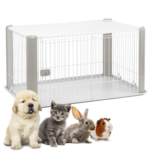 Iris Ohyama Puppy Playpen with lockable door and removable roof, H60cm, Grey, Cat enclosure, Dog crate, For outdoor, indoor, puppy playpen, dog fence, puppy fence, dog playpen.