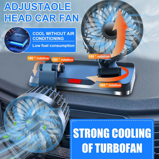 KUWUNG USB Car Fan, Dual Head 360° Rotatable USB Car Fan with 3 Speeds, Dual Fan Suitable with USB Interface for Car, RV, Home, Office, Camping