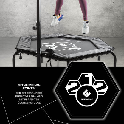 FitEngine Fitness Trampoline Smart + Heart Rate Monitor Set | Trampoline with 5-level adjustable handle | Pulse measurement during endurance & cardio training with Bluetooth function