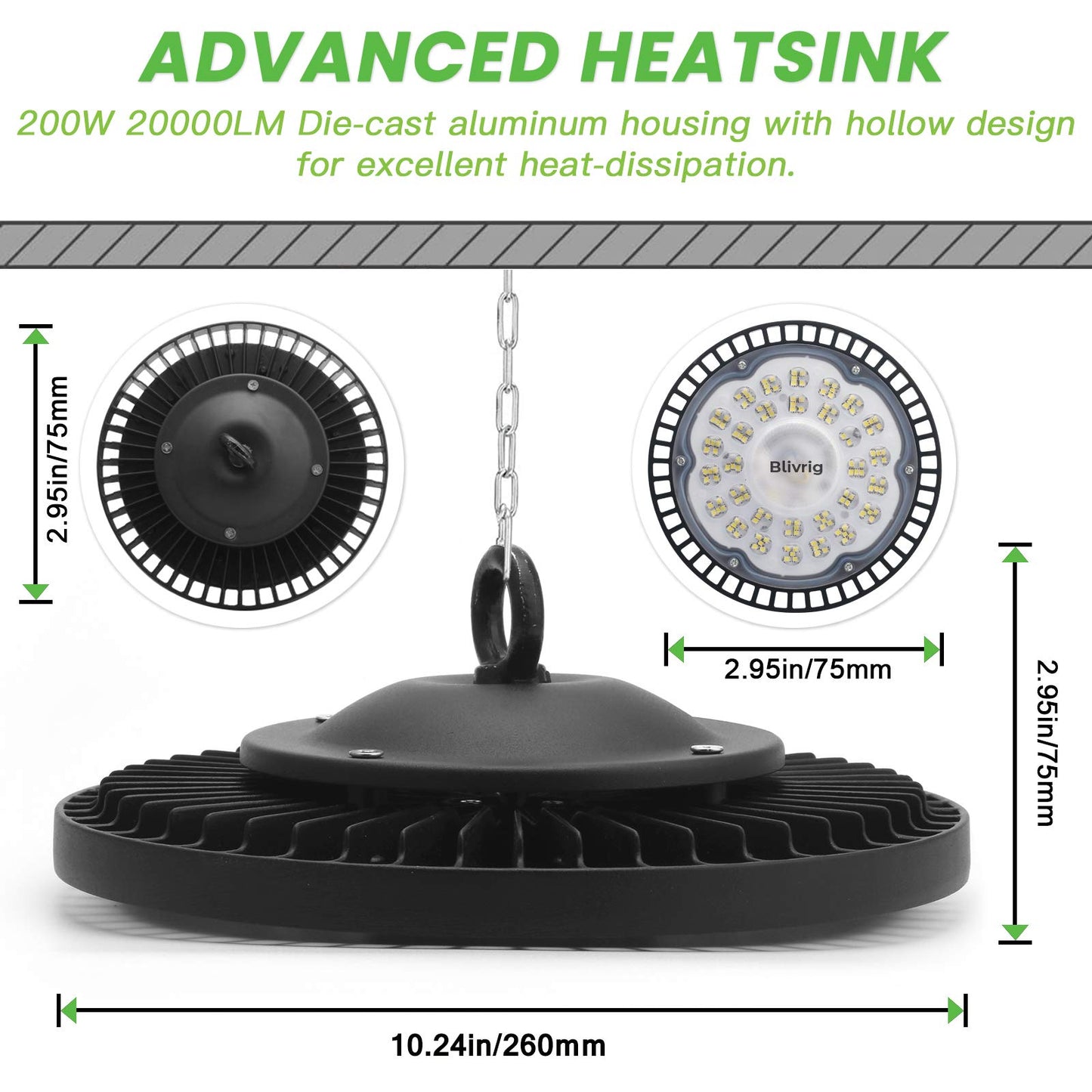 Jefedana 200W LED High Bay Light, 20000LM UFO Workshop Lamp IP65 Industrial Lamp, 6500K Cold White Warehouse Lighting for Workshops Industrial Factory Halls