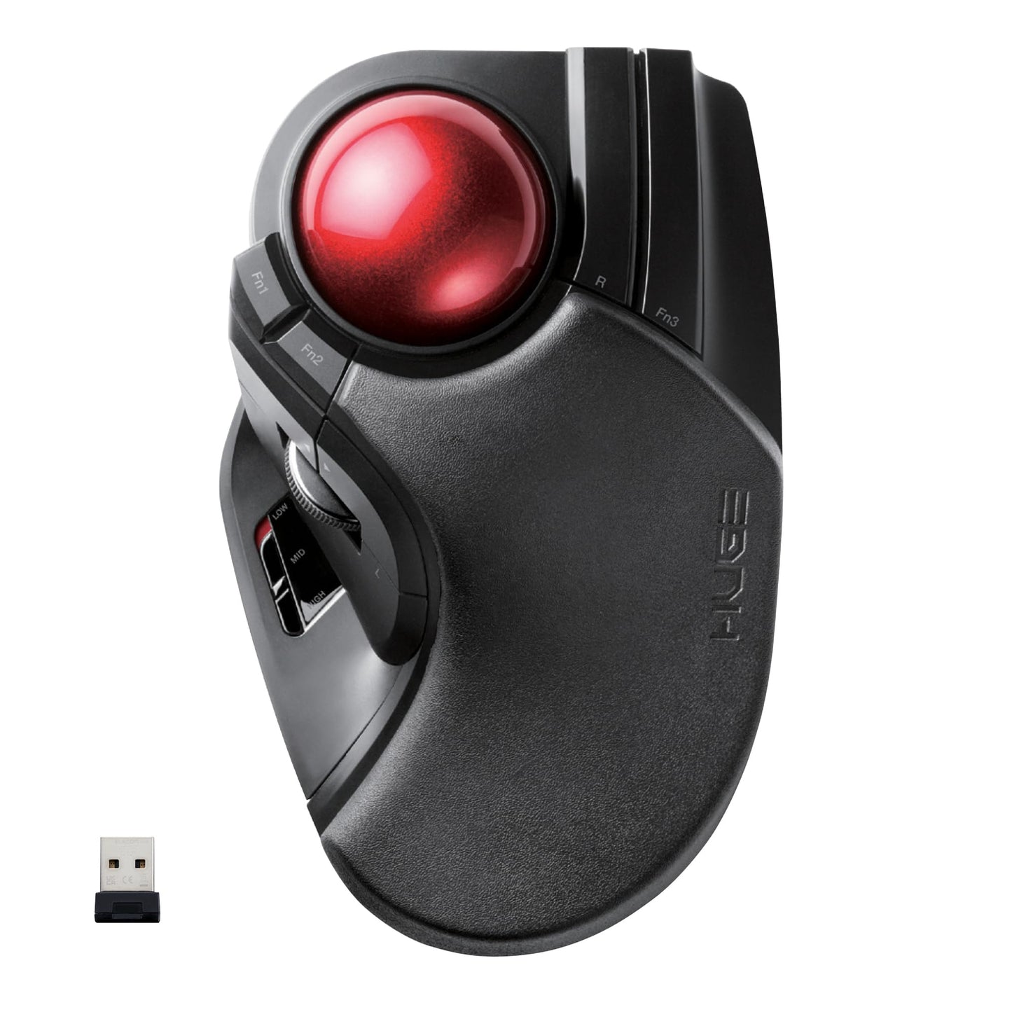 ELECOM 2.4GHz wireless finger-operated large trackball mouse, 8-button function with smooth tracking, precise optical gaming sensor, wrist rest (M-HT1DRBK)