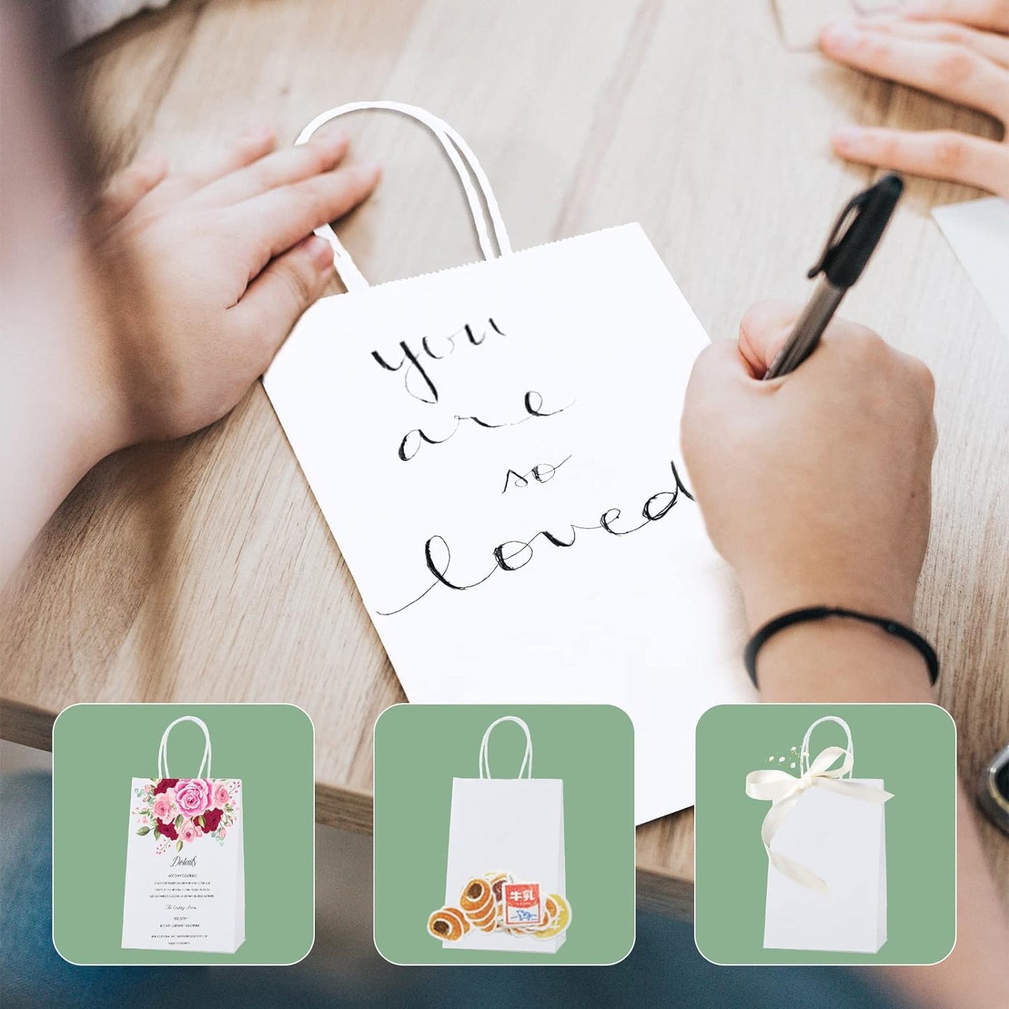 Switory 20 pieces White Kraft Paper Bag, Kraft Gift Bag with Handle, Paper Bags, Gift Bags for Shopping, Weddings, Packaging, Parties, Birthdays, Christmas (13.3 x 9.5 x 20.3 cm)