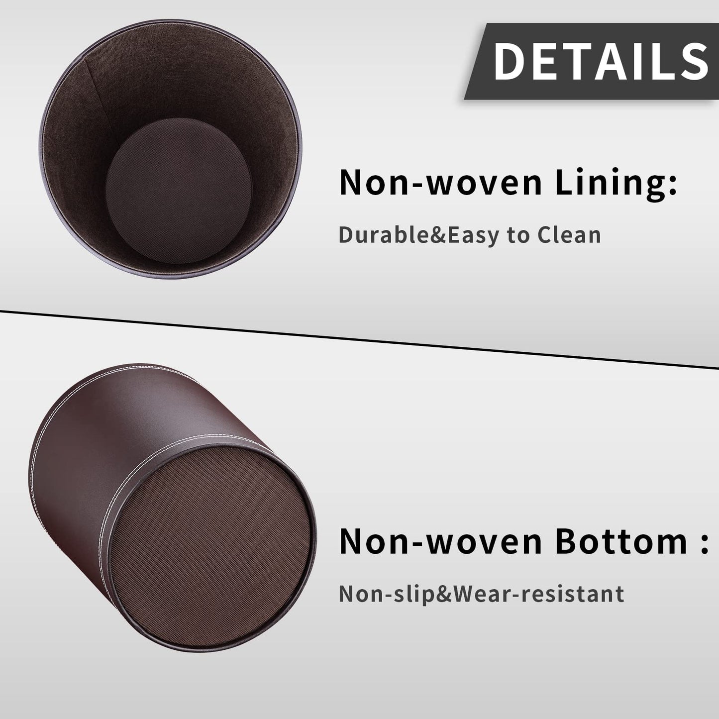 GORESE Trash can Office - Black leather trash can, modern design, waste bin for kitchen, bathroom, office (Brown)