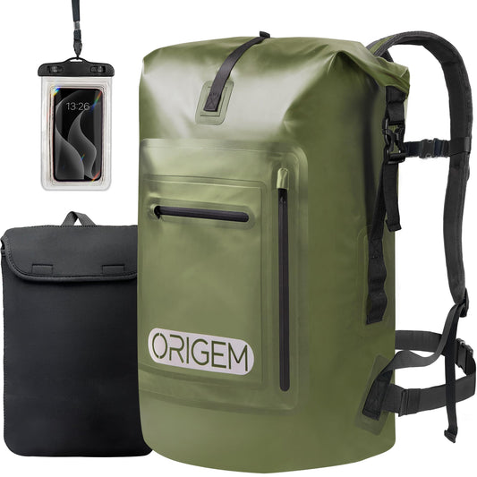 Origem Waterproof Backpack, 35L/55L/85L Rolltop Backpack Waterproof, Dry Bag with Laptop Insert for Kayaking, Fishing, Rafting, Diving, or everyday use.