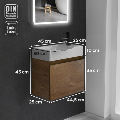 Alpenberger washbasin with cabinet | guest toilet sink small 45 cm wide | countertop sink with sink cabinet | bathroom wall cabinet | washbasin cabinet oak