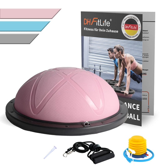 DH FitLife Balance Ball, Yoga Balance Trainer Φ60*22cm up to 200KG capacity, half Gym Ball Fitness Balance Board, Balance Board with pump and 2 fitness bands, Pink.