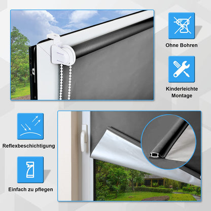 Blackout roller blind without drilling, for windows 47" x 78" (fabric width 45") in dark gray. Thermal roller blind with clamp fixing, side pull roller blind for privacy and sun protection. Wall mountable.