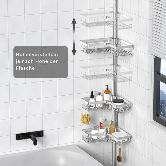Kegii shower caddy, telescopic shower shelf without drilling, corner shelf bathroom organizer stainless steel, height adjustable for shower corners silver