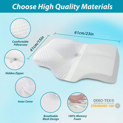 HOMCA Orthopedic Pillow Neck Pillow Ergonomic Pillow, Memory Foam Head Pillow, Orthopedic Neck Support Pillow Ergonomic for Cervical Spine