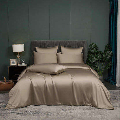 Luofanfei Bamboo Bedding 220x240 cm Gold Khaki Summer Cooling Solid Bamboo Lyocell Shiny Bedding Set Breathable Bamboo Luxury Duvet Cover and Pillowcases 80x80 cm with Zipper