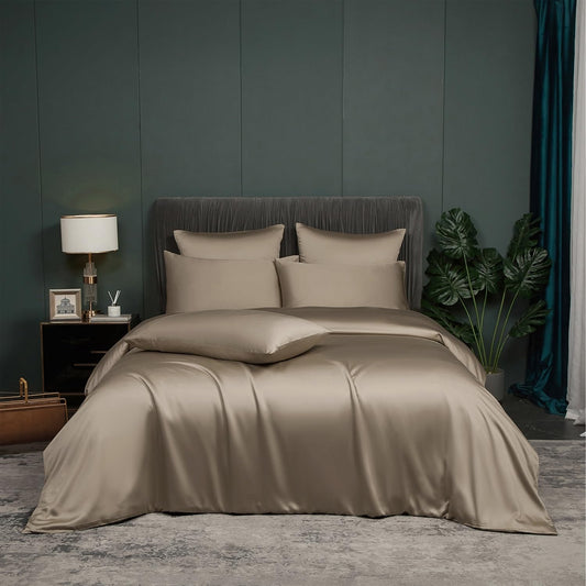 Luofanfei Bamboo Bedding 220x240 cm Gold Khaki Summer Cooling Solid Bamboo Lyocell Shiny Bedding Set Breathable Bamboo Luxury Duvet Cover and Pillowcases 80x80 cm with Zipper