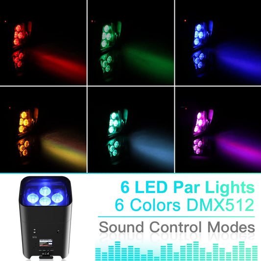 PUZILOZA 4PCS 108W LED Par Lights Battery Powered with Bag via APP, RGBWA+UV DMX Built-in rechargeable 8800mAh battery Stage Light Uplight with Remote Control for DJ Bar KTV Wedding Birthday.