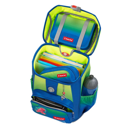 Step by Step school bag set, Cloud Ocean Red Octopus Pius, 5 pieces, yellow-blue Octopus design, ergonomic backpack with reflectors, height adjustable with hip belt, for 1st to 4th grade, 19L.
